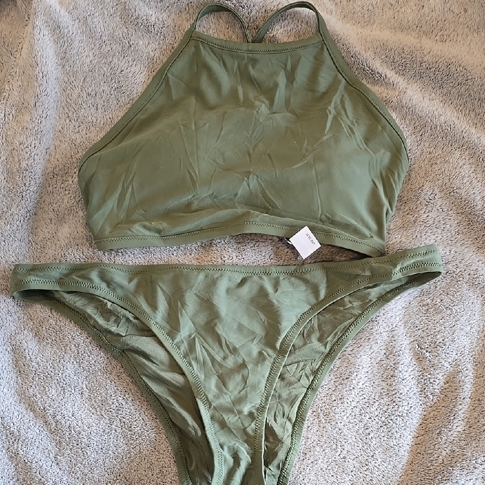 aerie Olive Green High Neck Bikini Set